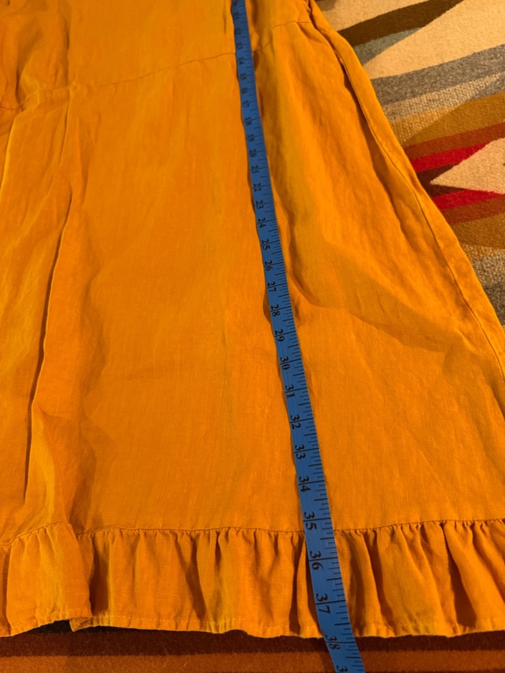 Mustard Yellow Linen Mini Dress with Ruffle Hem - Picture 6 of 6